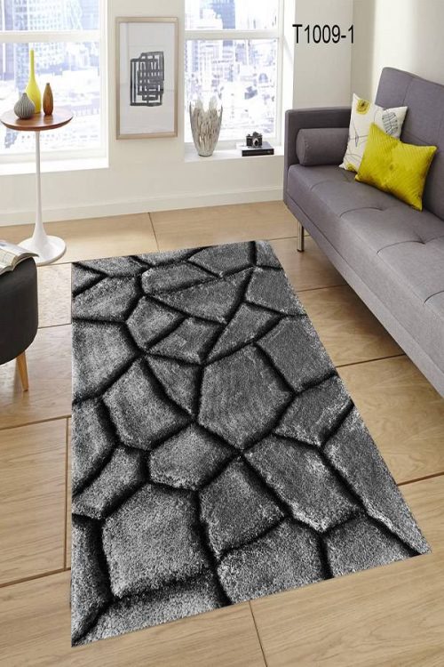 3 Boyutlu Gri Halı 1009-1P - Yıkanabilir Halılar