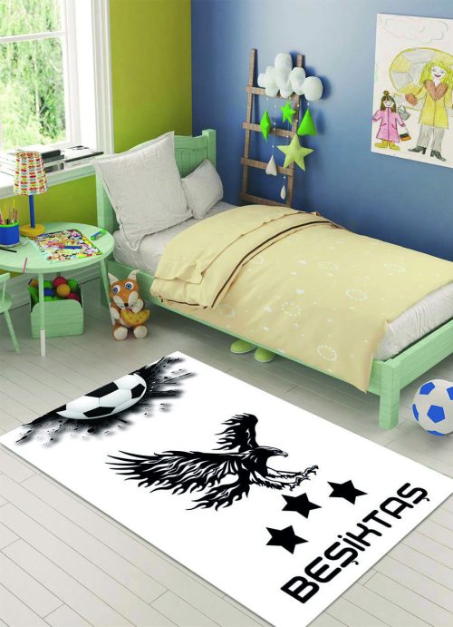 Siyah Beyaz Taraftar Halısı 6135K - Yıkanabilir Halılar